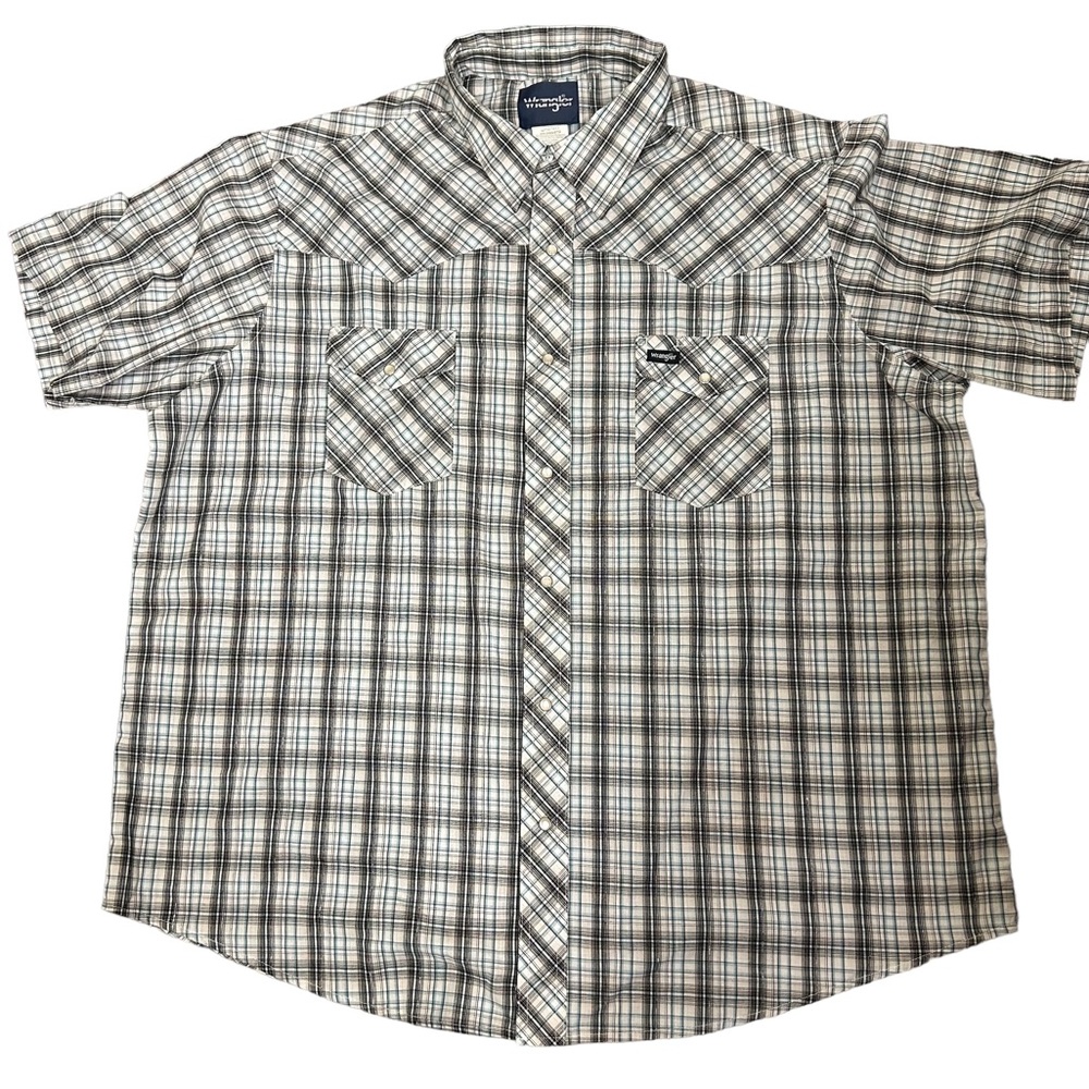 Wrangler Western Short Sleeve Men's Shirt Snap Front Easy Care Blue Plaid 2XL